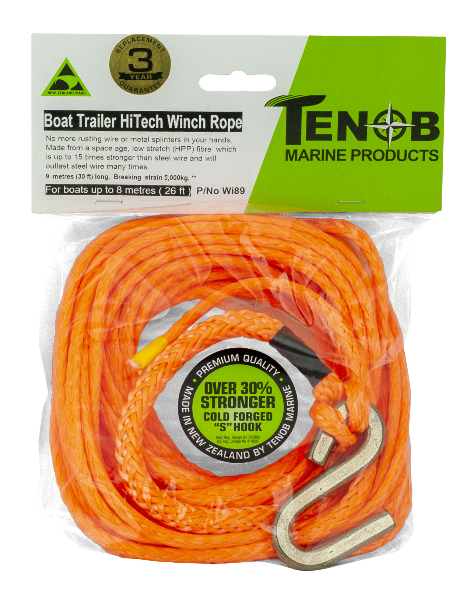 Winch Rope, Synthetic, with Hook. TENOB - Tenob